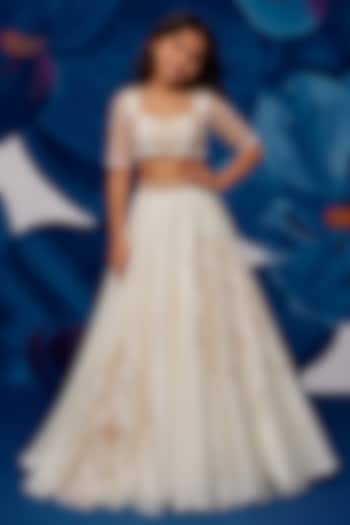 Ivory Metallic Organza Aari Embroidered Lehenga Set For Girls by Zoon Tribe Kids at Pernia's Pop Up Shop