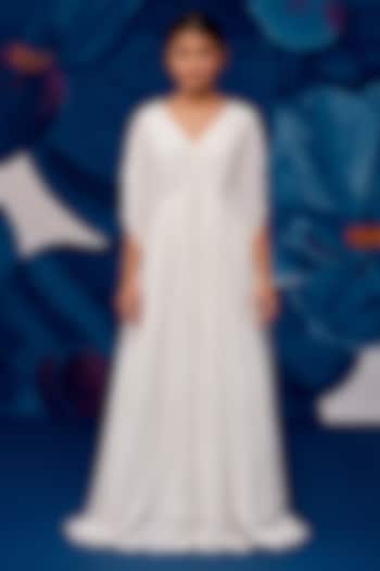 Ivory Muslin Aari Embroidered Kaftan For Girls by Zoon Tribe Kids at Pernia's Pop Up Shop