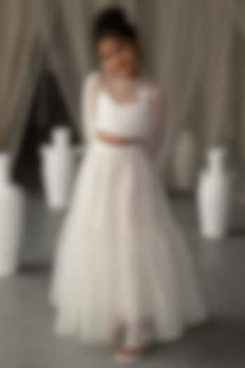 Off White Silk Organza Tiered Skirt For Girls by Zoon Tribe Kids at Pernia's Pop Up Shop