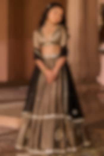 Copper Tissue Aari Embroidered Lehenga Set For Girls by Zoon Tribe Kids at Pernia's Pop Up Shop