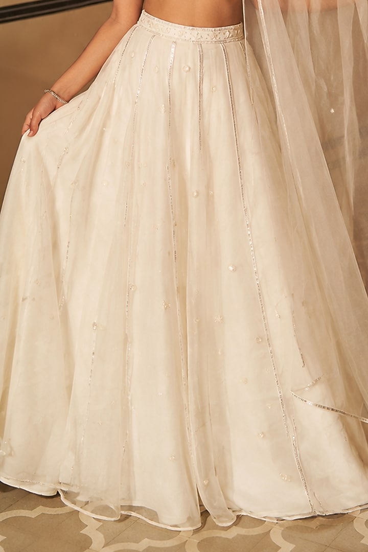 Off-White Silk Organza Kalidar Lehenga Set For Girls by Zoon Tribe Kids at Pernia's Pop Up Shop