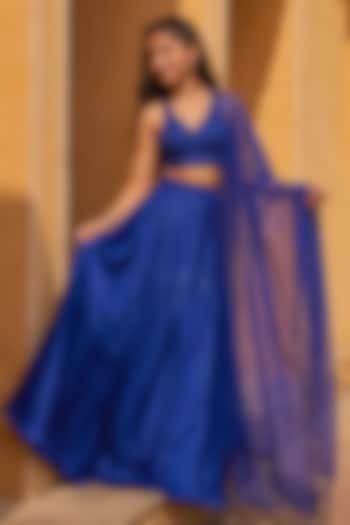 Blue Silk Organza Hand Embroidered Kalidar Lehenga Set For Girls by Zoon Tribe Kids at Pernia's Pop Up Shop