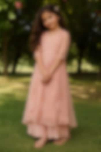 Rose Gold Silk Organza Hand Embroidered Kurta Set For Girls by Zoon Tribe Kids at Pernia's Pop Up Shop