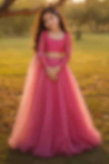Pink Silk Organza Lehenga Set For Girls by Zoon Tribe Kids at Pernia's Pop Up Shop