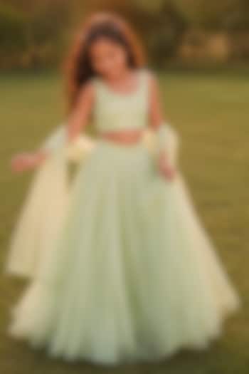 Light Green Silk Organza Lehenga Set For Girls by Zoon Tribe Kids at Pernia's Pop Up Shop