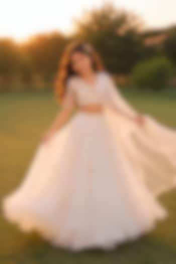 Off-White Silk Organza Lehenga Set For Girls by Zoon Tribe Kids at Pernia's Pop Up Shop