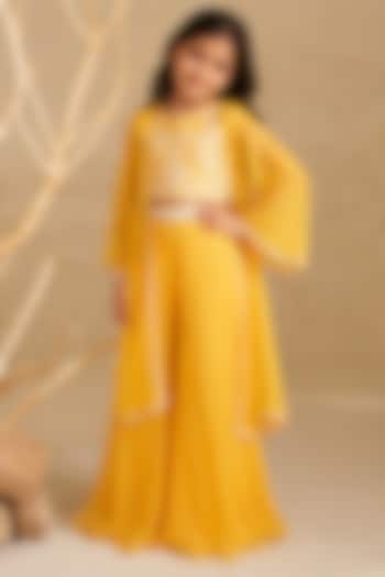 Mustard Crush Organza Jacket Set For Girls by Zoon Tribe Kids at Pernia's Pop Up Shop