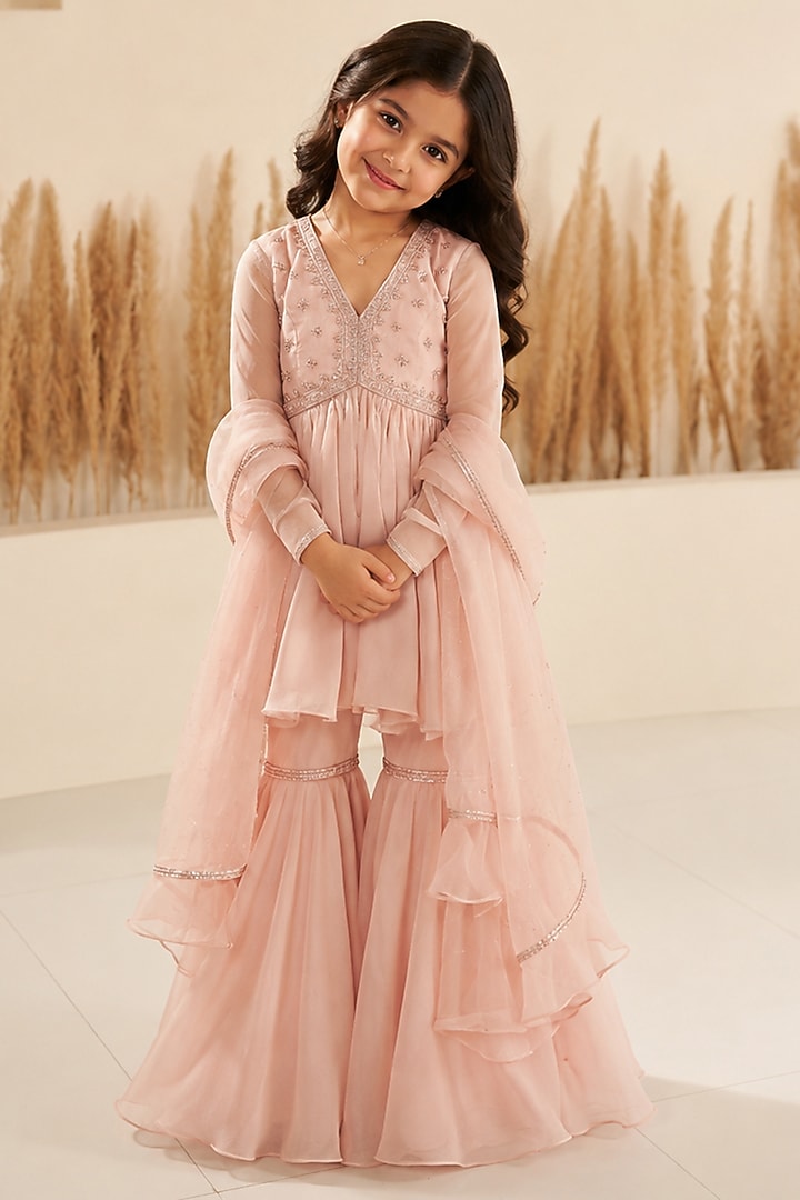 Nude Crush Organza Sharara Set For Girls by Zoon Tribe Kids at Pernia's Pop Up Shop