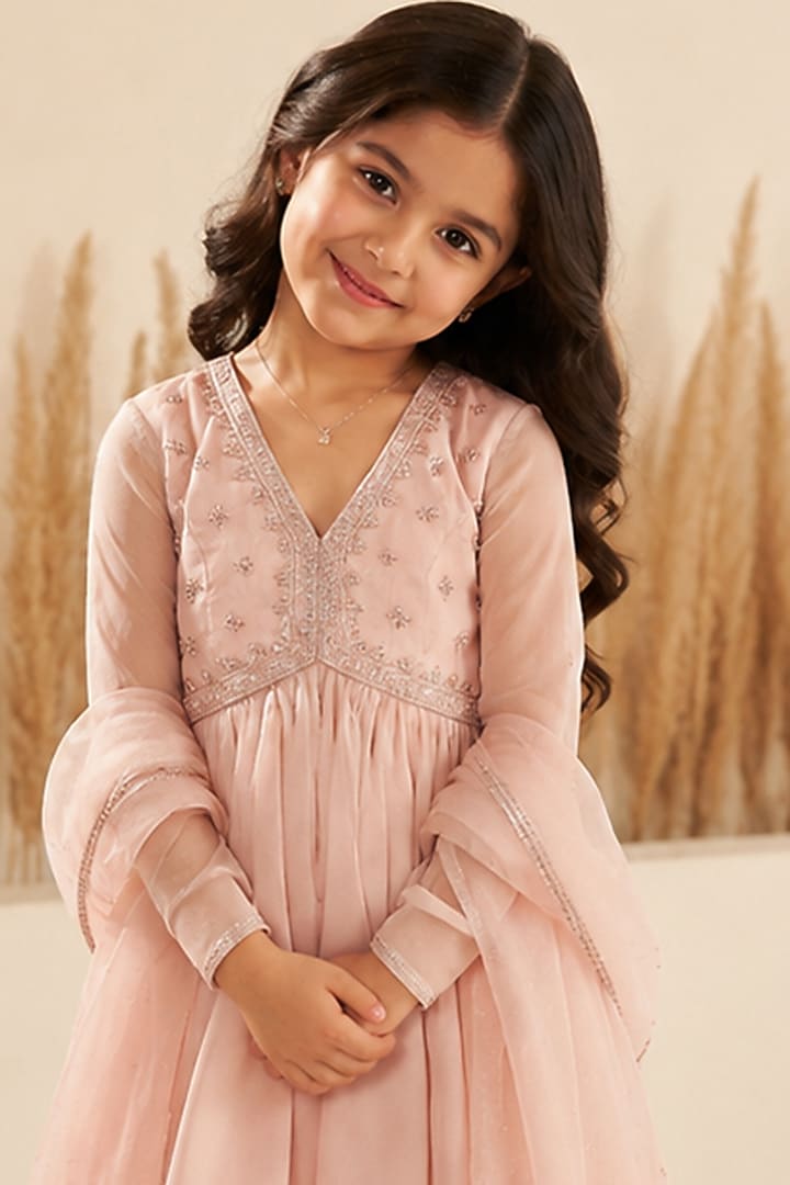 Nude Crush Organza Sharara Set For Girls by Zoon Tribe Kids at Pernia's Pop Up Shop