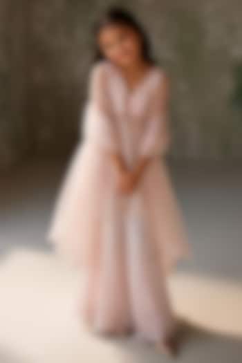 Baby Pink Flat Chiffon Sharara Set For Girls by Zoon Tribe Kids at Pernia's Pop Up Shop