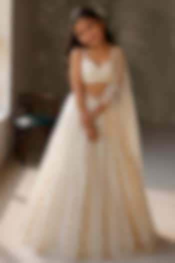 Ivory Pure Silk Organza Hand Embroidered Lehenga Set For Girls by Zoon Tribe Kids at Pernia's Pop Up Shop