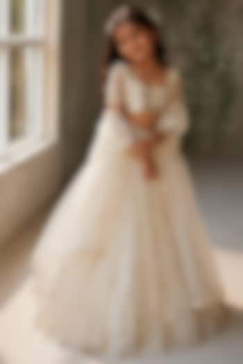 Ivory Pure Silk Organza Hand Embroidered Lehenga Set For Girls by Zoon Tribe Kids at Pernia's Pop Up Shop