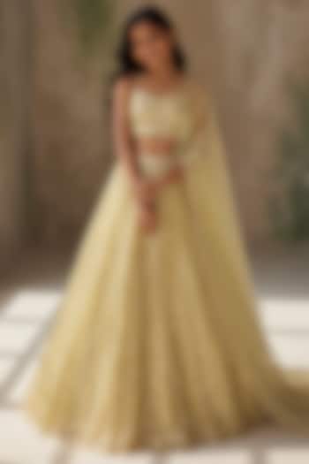 Pista Green Pure Silk Organza Hand Embroidered Lehenga Set For Girls by Zoon Tribe Kids at Pernia's Pop Up Shop
