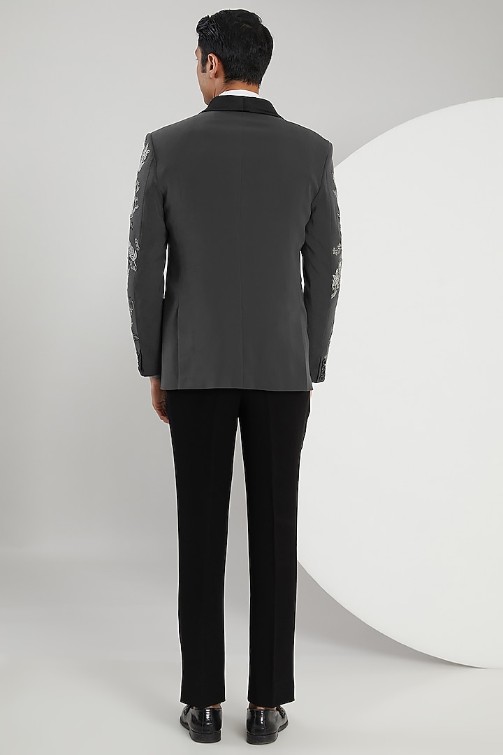 Grey Japanese Lycra Jacquard Embroidered Tuxedo Set by Zoop Men at Pernia's Pop Up Shop