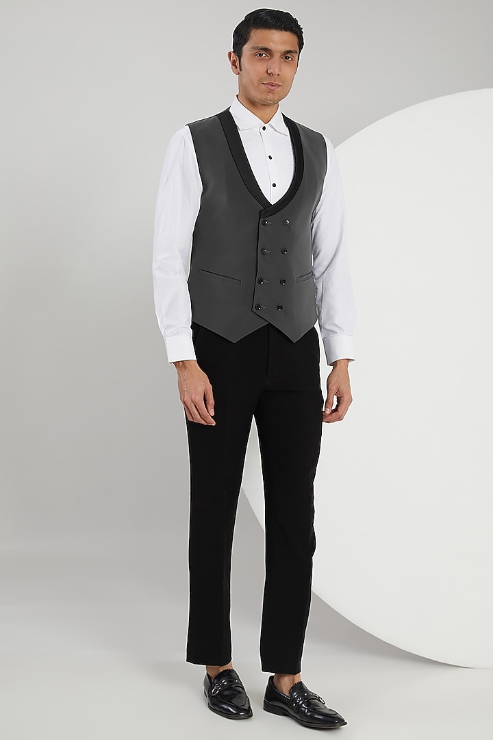 Grey Japanese Lycra Jacquard Embroidered Tuxedo Set by Zoop Men at Pernia's Pop Up Shop