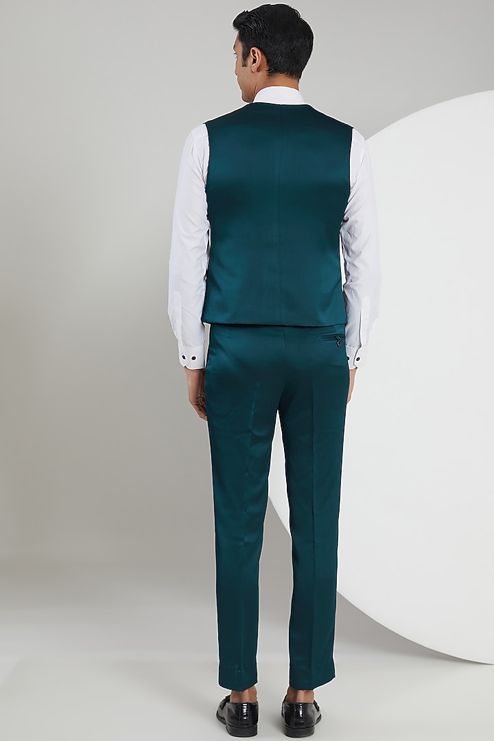 Teal Jacquard Hand Embroidered Tuxedo Set by Zoop Men at Pernia's Pop Up Shop