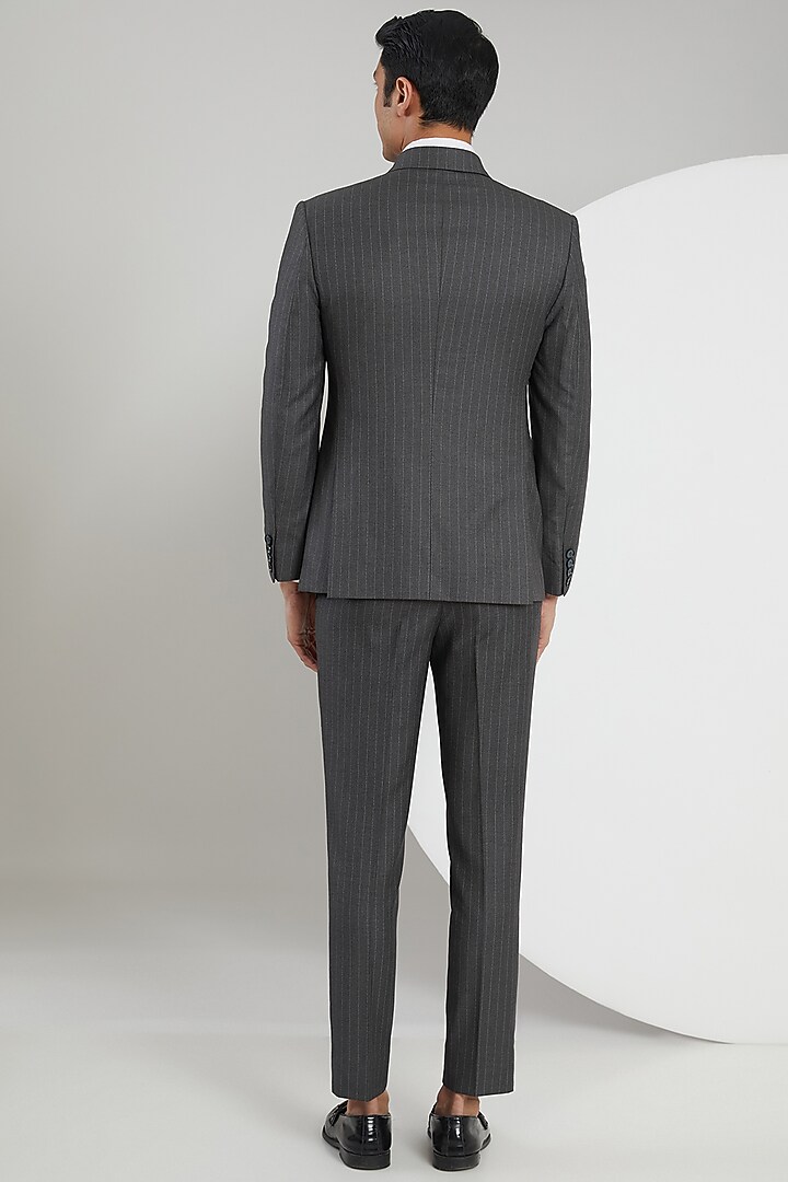 Grey Poly Wool Striped Suit Set by Zoop Men at Pernia's Pop Up Shop
