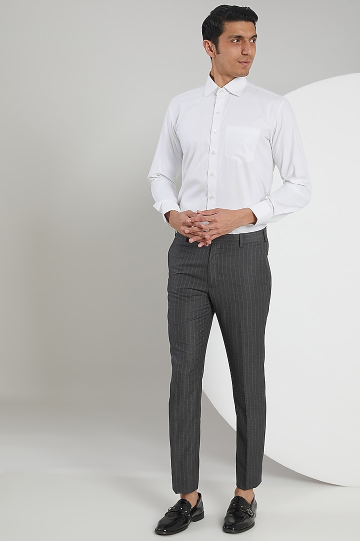 Grey Poly Wool Striped Suit Set by Zoop Men at Pernia's Pop Up Shop