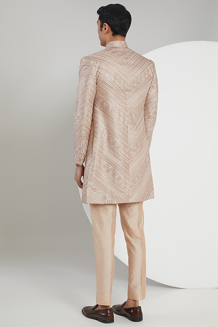 Pink Jacquard Embroidered Wedding Indowestern Set by Zoop Men at Pernia's Pop Up Shop