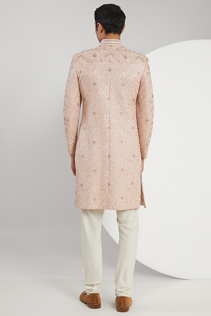 Pink Cotton Silk Hand Embroidered Groom Sherwani Set by Zoop Men at Pernia's Pop Up Shop