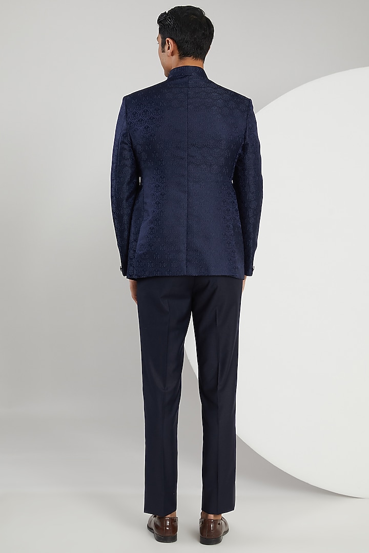 Blue Jacquard Bandhgala Set by Zoop Men at Pernia's Pop Up Shop