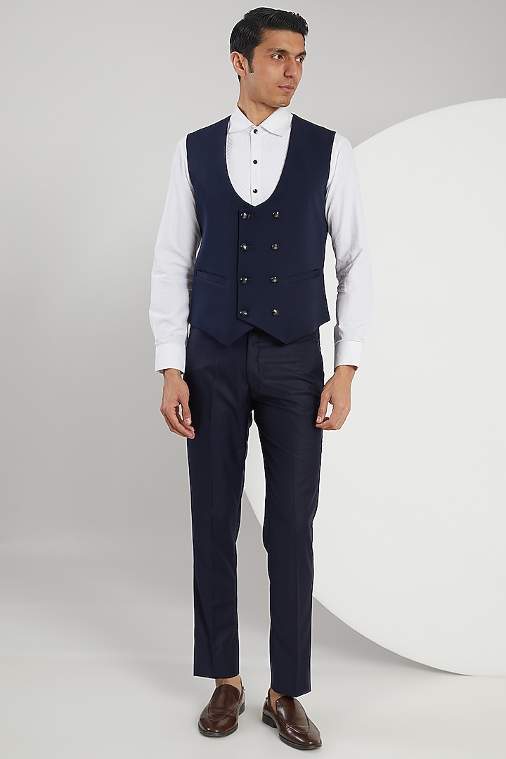 Blue Jacquard Hand Embroidered Tuxedo Set by Zoop Men at Pernia's Pop Up Shop