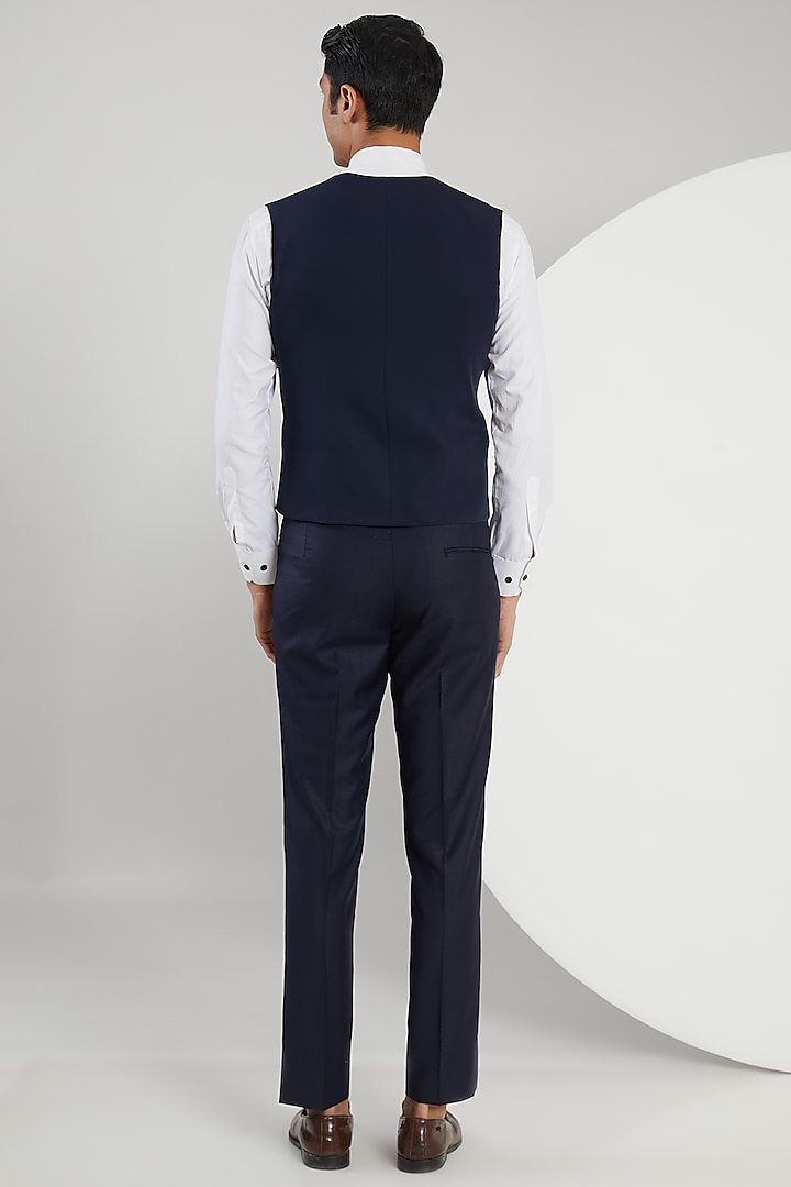 Blue Jacquard Hand Embroidered Tuxedo Set by Zoop Men at Pernia's Pop Up Shop
