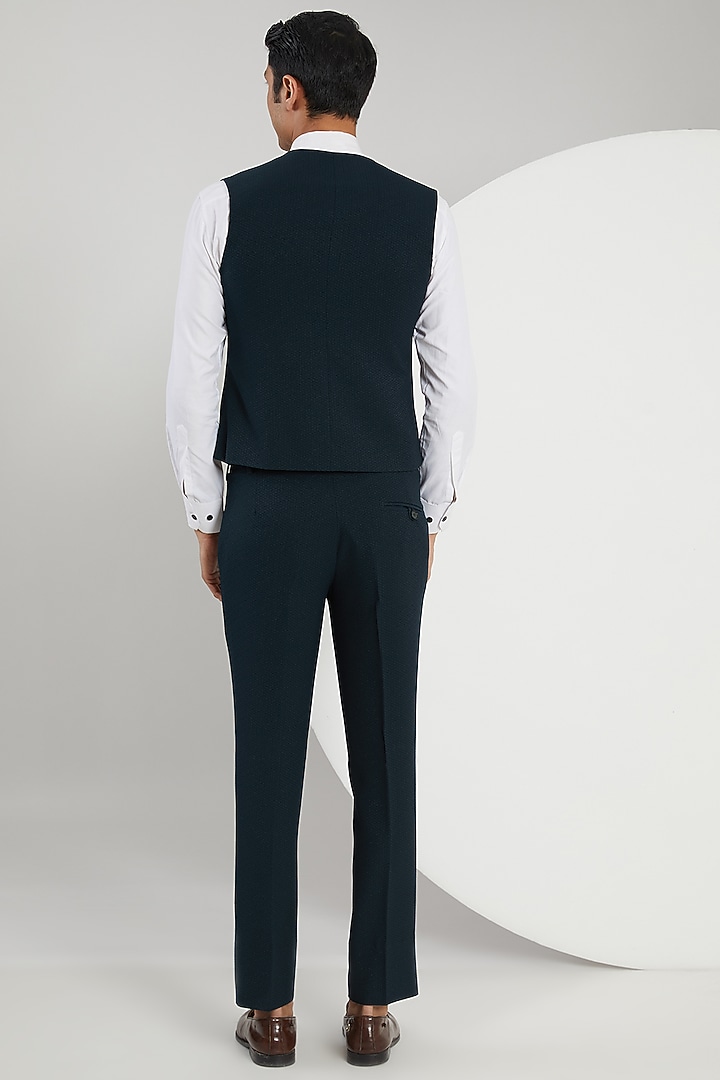 Dark Teal Jacquard Hand Embroidered Tuxedo Set by Zoop Men at Pernia's Pop Up Shop
