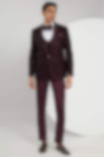 Wine Micro Velvet Hand Embroidered Tuxedo Set by Zoop Men at Pernia's Pop Up Shop