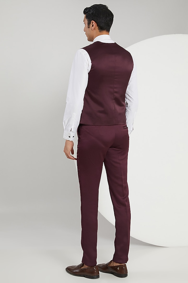 Wine Micro Velvet Hand Embroidered Tuxedo Set by Zoop Men at Pernia's Pop Up Shop