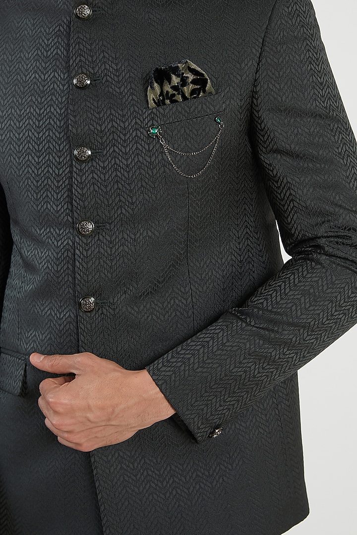 Green Jacquard Bandhgala Set by Zoop Men at Pernia's Pop Up Shop
