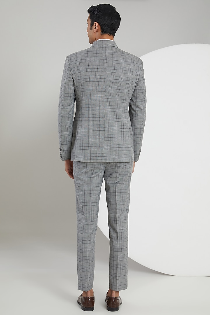 Grey Poly Wool Checkered Suit Set by Zoop Men at Pernia's Pop Up Shop
