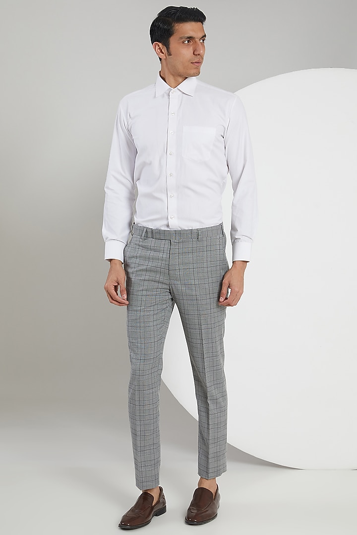 Grey Poly Wool Checkered Suit Set by Zoop Men at Pernia's Pop Up Shop