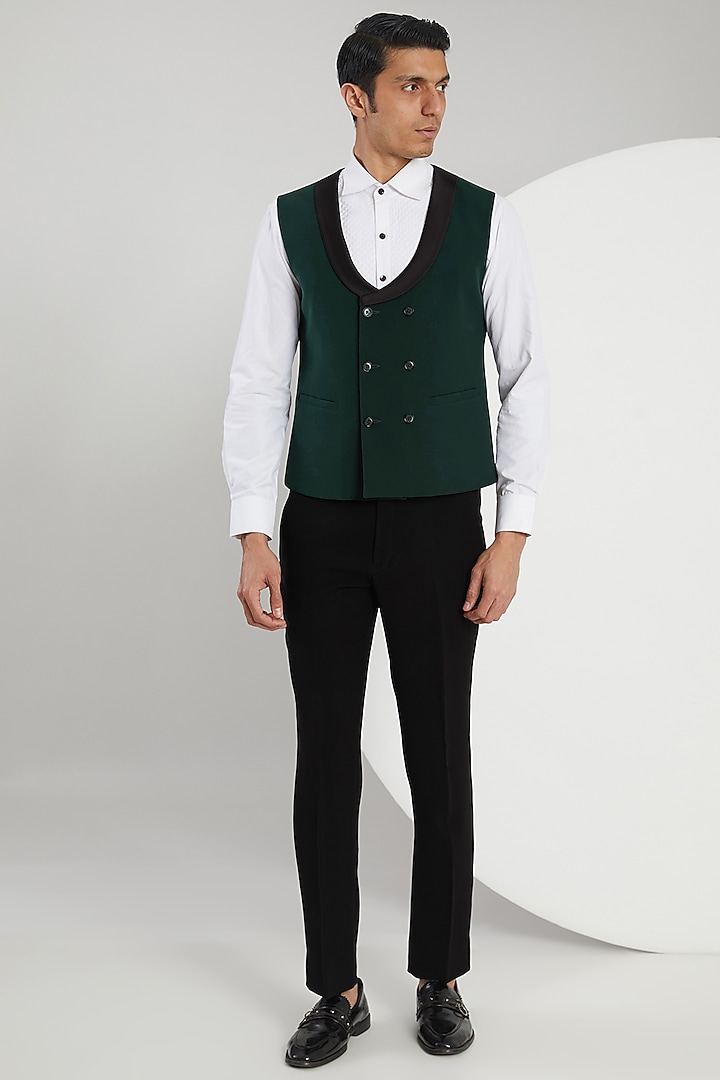 Green Japanese Lycra Hand Embroidered Tuxedo Set by Zoop Men at Pernia's Pop Up Shop