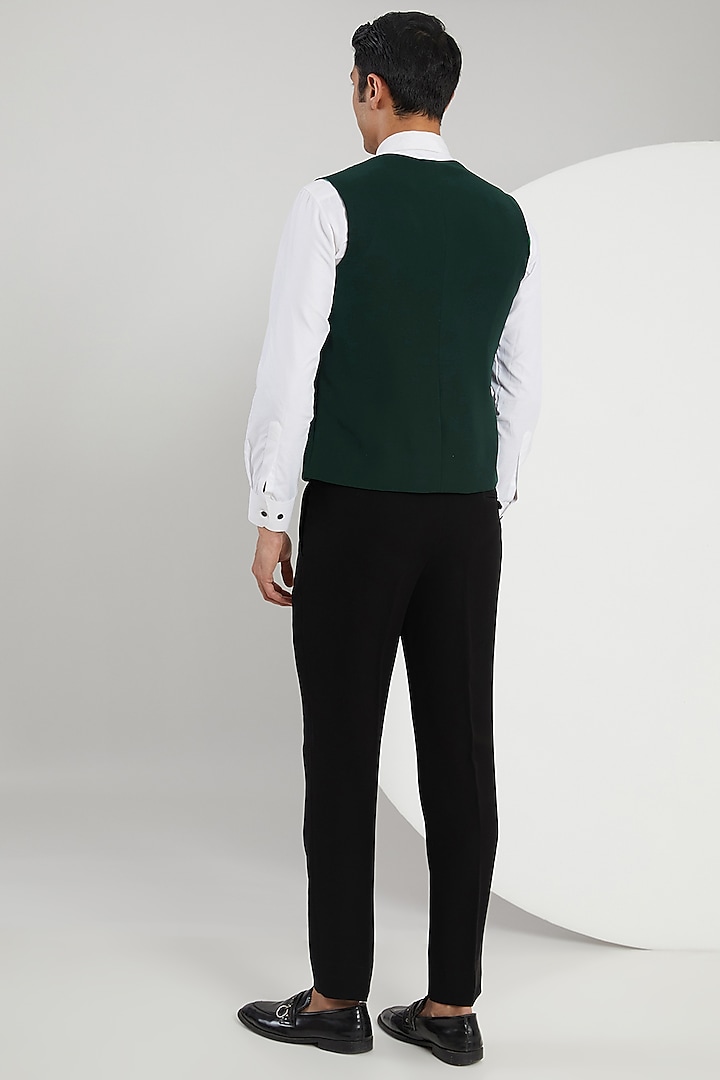 Green Japanese Lycra Hand Embroidered Tuxedo Set by Zoop Men at Pernia's Pop Up Shop