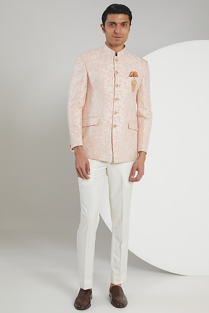 Pink Jacquard Bandhgala Set by Zoop Men