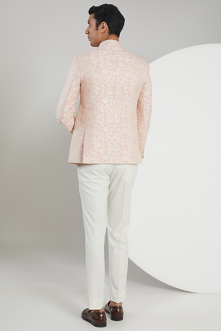 Pink Jacquard Bandhgala Set by Zoop Men at Pernia's Pop Up Shop