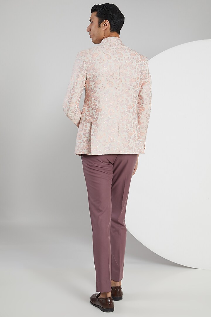 Pink Jacquard Bandhgala Set by Zoop Men at Pernia's Pop Up Shop