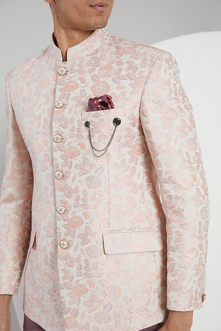 Pink Jacquard Bandhgala Set by Zoop Men at Pernia's Pop Up Shop