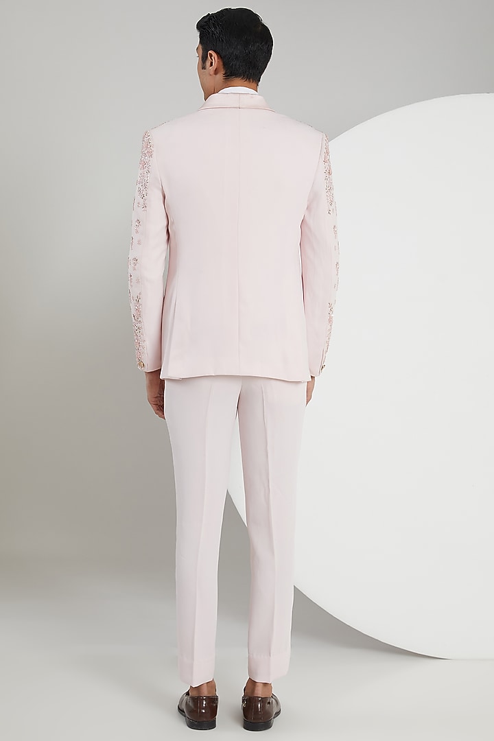 Pink Japanese Lycra Hand Embroidered Tuxedo Set by Zoop Men at Pernia's Pop Up Shop