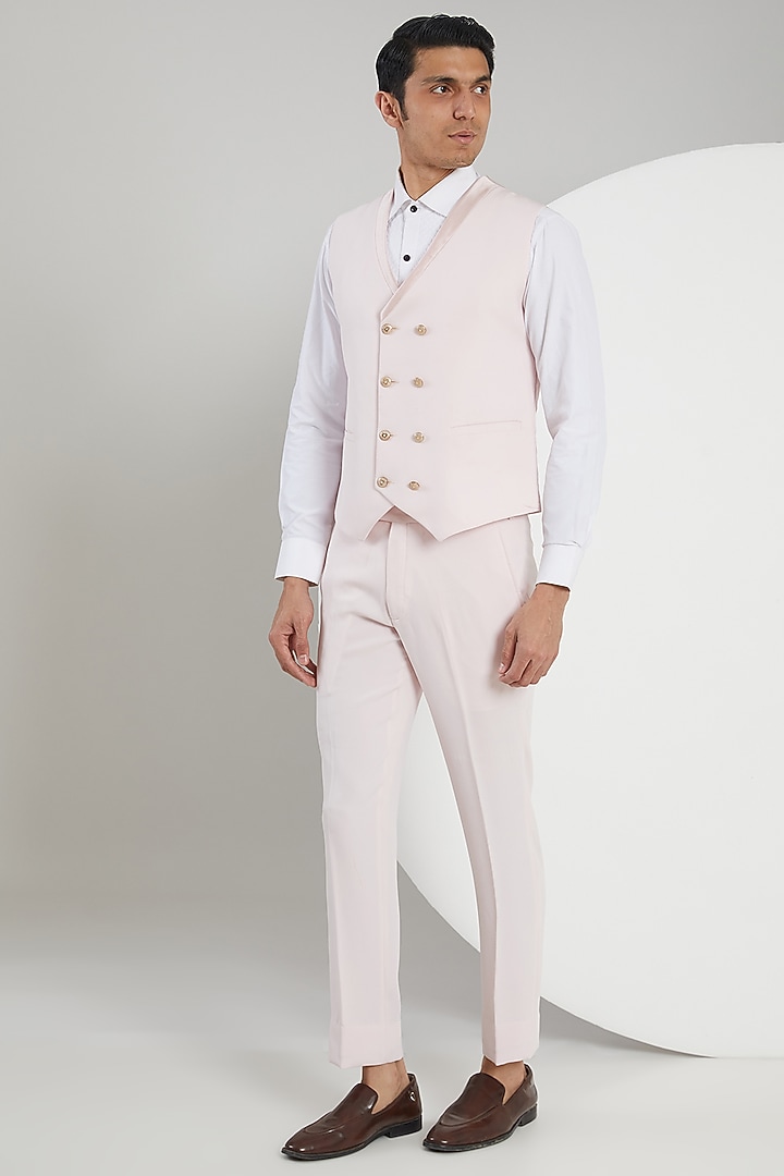 Pink Japanese Lycra Hand Embroidered Tuxedo Set by Zoop Men at Pernia's Pop Up Shop