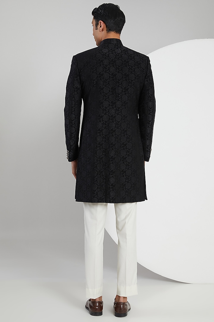 Black Jacquard Achkan Set by Zoop Men at Pernia's Pop Up Shop