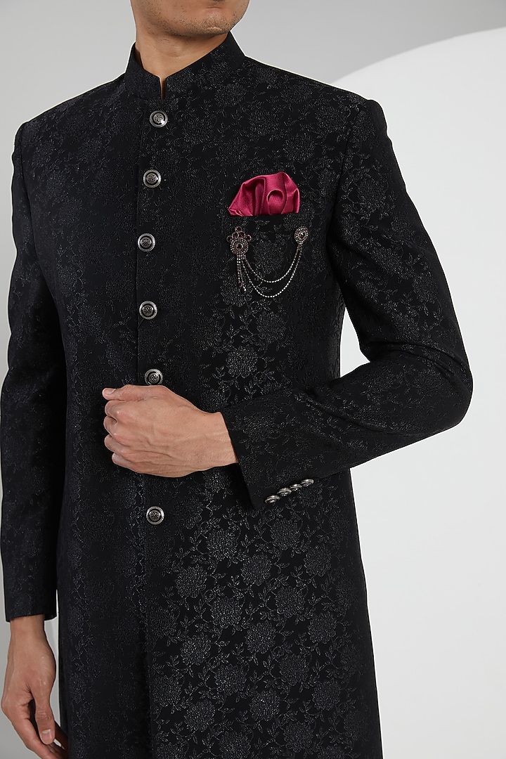 Black Jacquard Achkan Set by Zoop Men at Pernia's Pop Up Shop