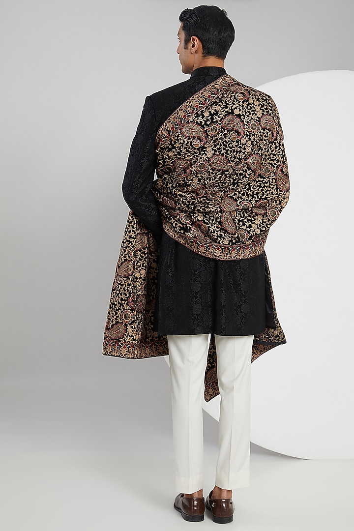 Black Jacquard Achkan Set by Zoop Men at Pernia's Pop Up Shop