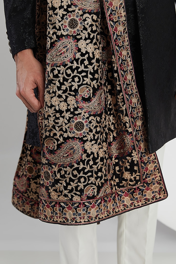 Black Jacquard Achkan Set by Zoop Men at Pernia's Pop Up Shop