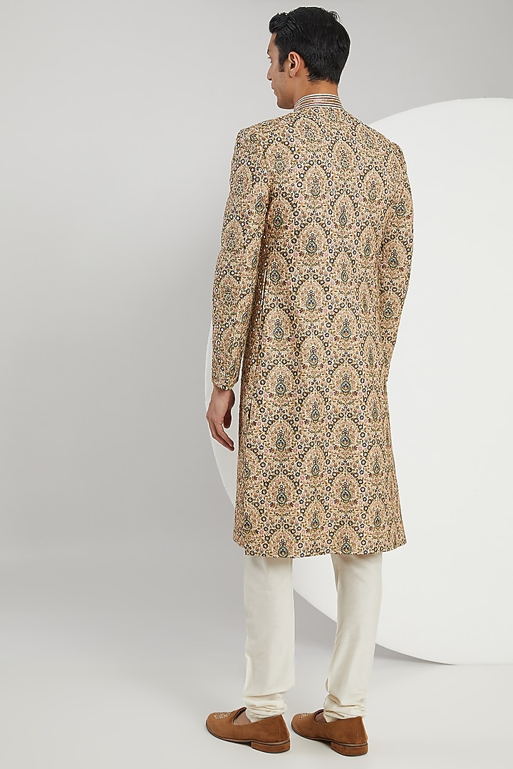 Multi-Colored Banarasi Silk Hand Embroidered Groom Sherwani Set by Zoop Men at Pernia's Pop Up Shop