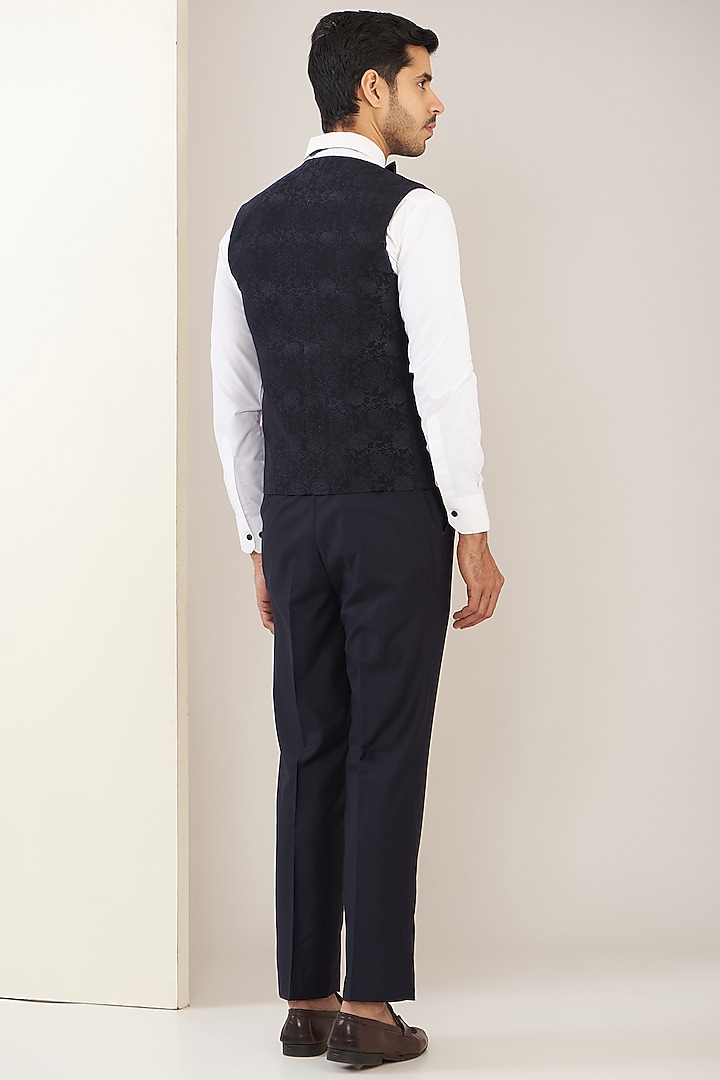 Blue Jacquard Cutdana Embroidered Tuxedo Set by Zoop Men at Pernia's Pop Up Shop
