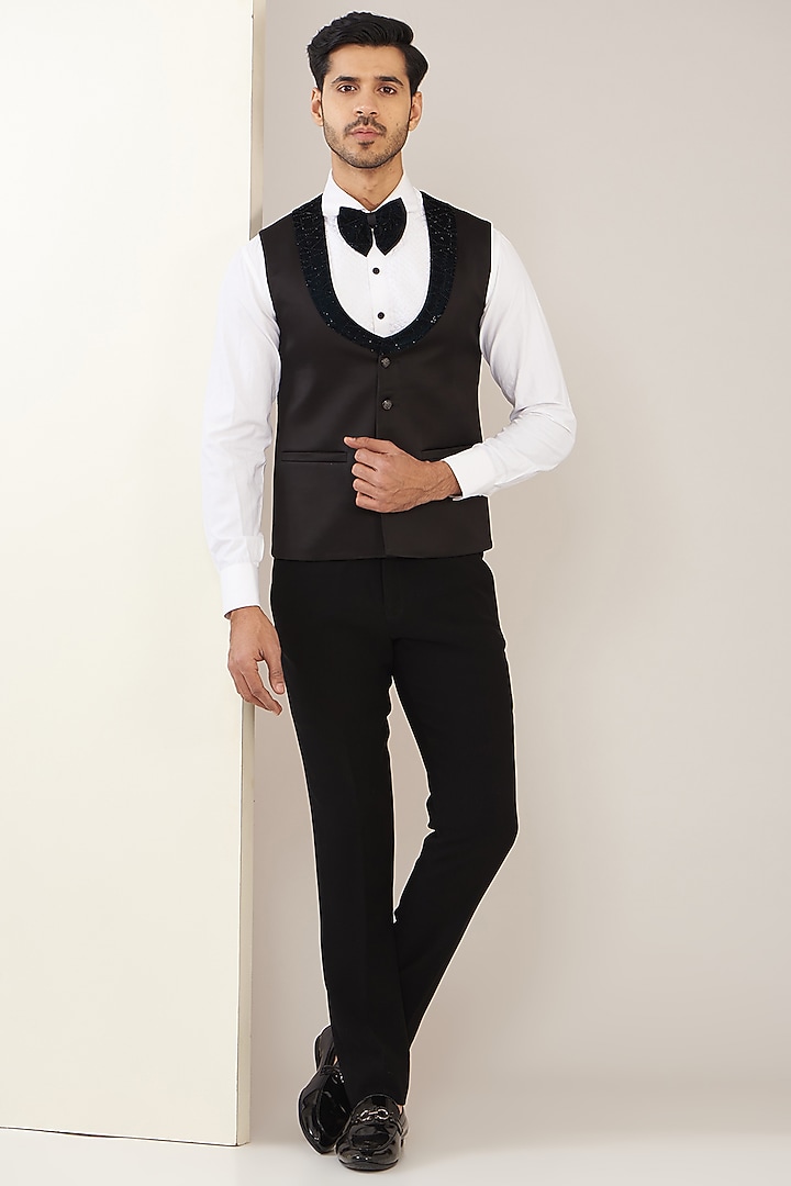 Dark Teal Green Velvet Swarovski Embroidered Tuxedo Set by Zoop Men at Pernia's Pop Up Shop