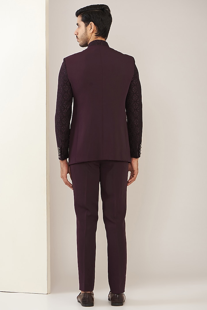 Wine Jacquard Printed Jodhpuri Set by Zoop Men at Pernia's Pop Up Shop