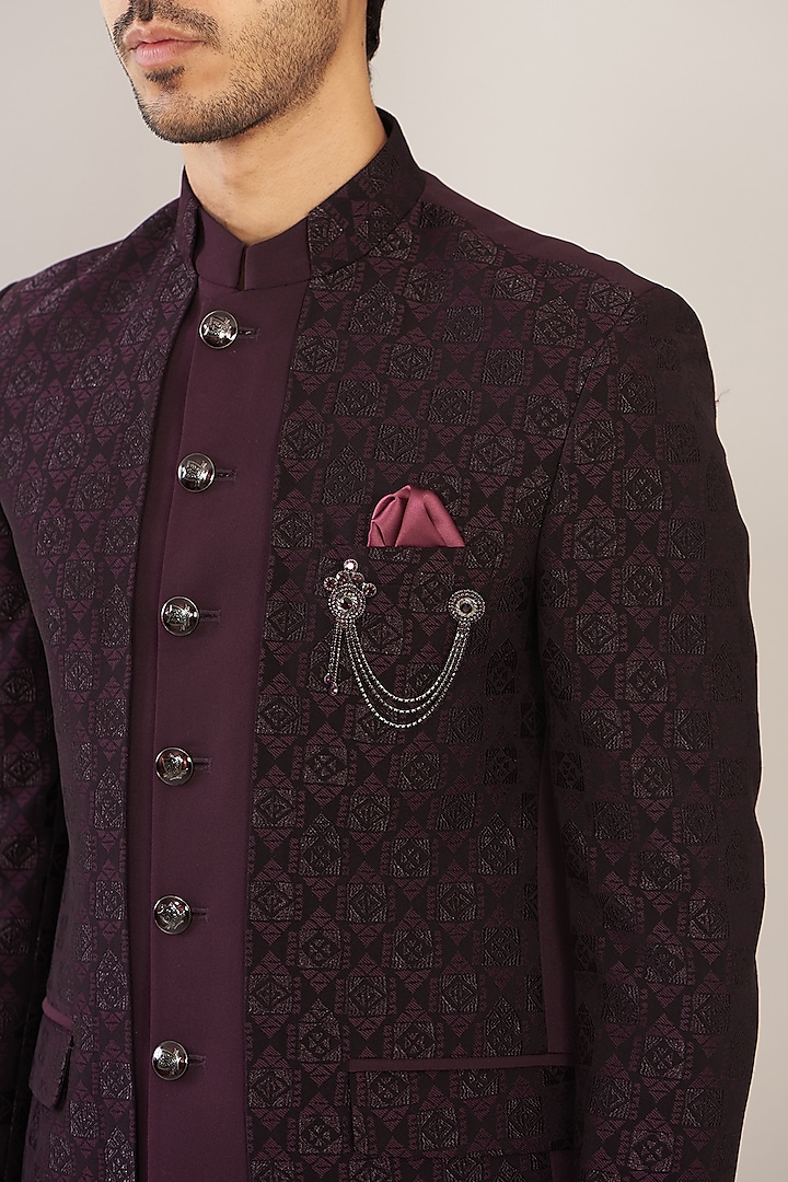 Wine Jacquard Printed Jodhpuri Set by Zoop Men at Pernia's Pop Up Shop